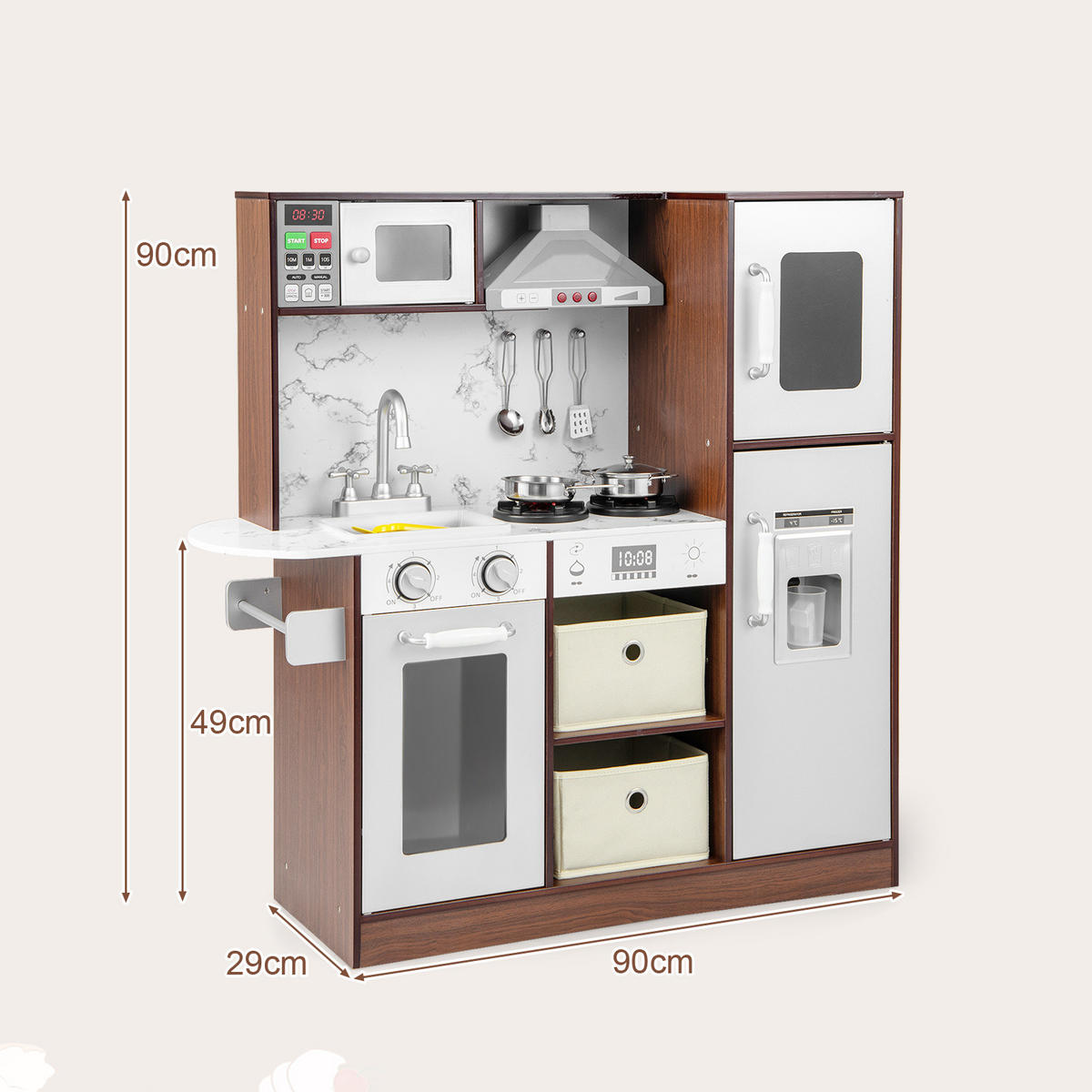 SPIELKÜCHE Kaffee - Braun, Holzwerkstoff (29/90/90cm) - COSTWAY