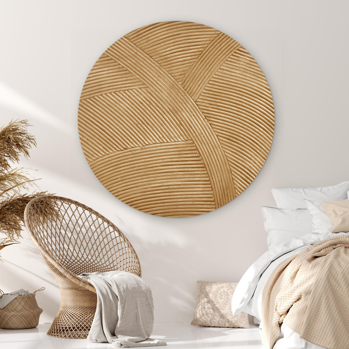 WANDBILD Struktur - Natur - Kunst - Rattan 140x140 cm - Naturfarben, Kunststoff (140/140cm) - MuchoWow