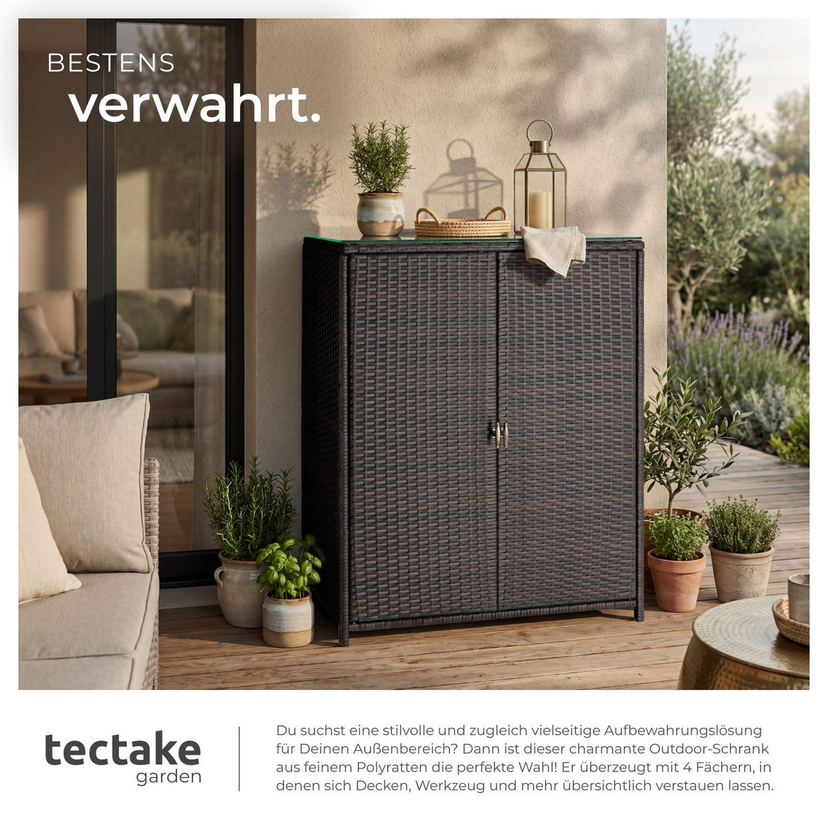 GARTENSCHRANK aus Aluminium Monza, 84,5 x 40,5 x 103,5 cm, braun - Braun, Kunststoff (84.5/103.5/40.5cm) - tectake