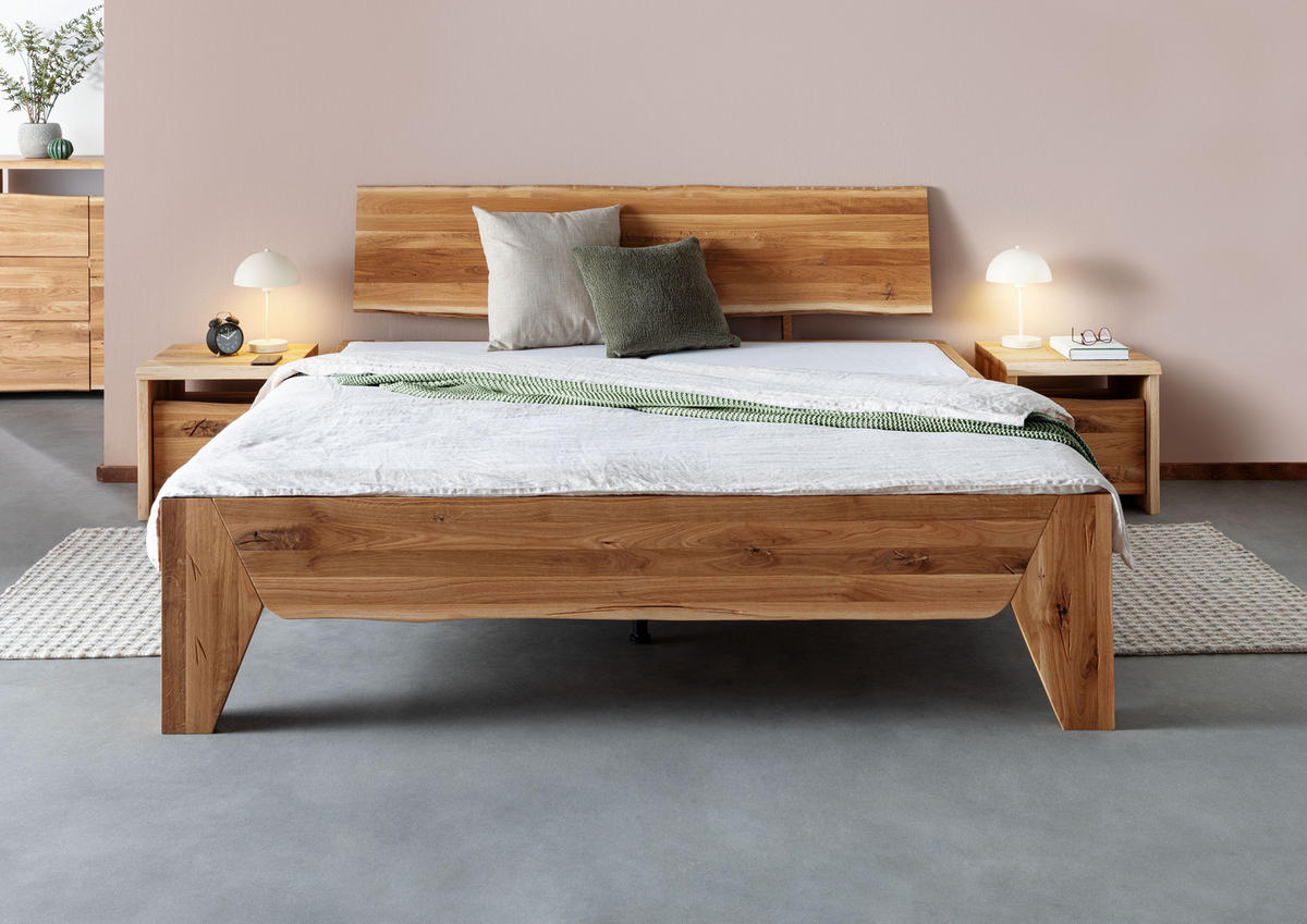 HOLZBETT Wildeiche 180x200 natur geölt PURE OAK #115 - Braun, Holz (180/200cm) - Massivmoebel24