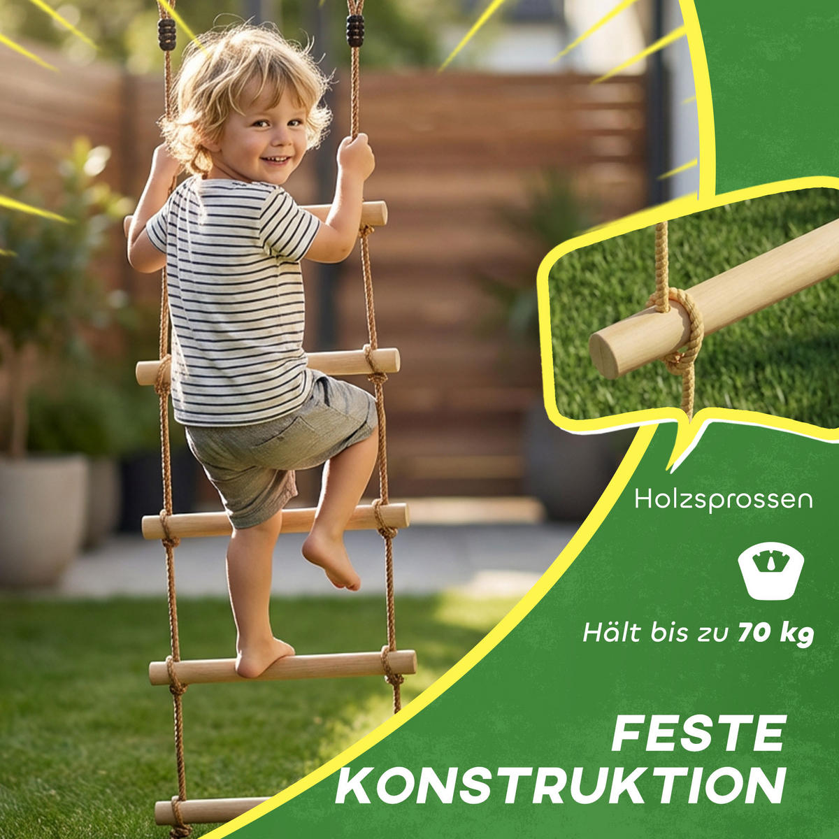 NINJA-WARRIOR PE-Seil Massivholz Naturholz - Naturfarben, Holz (3.5/40cm) - AIYAPLAY