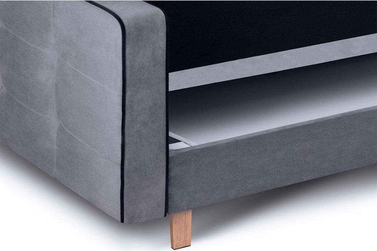 3-SITZER-SCHLAFSOFA DOZER mit 2 Zierkissen und Wellenunterfederung, Grau - Schwarz/Grau, Textil (223/94/93cm) - KONSIMO®