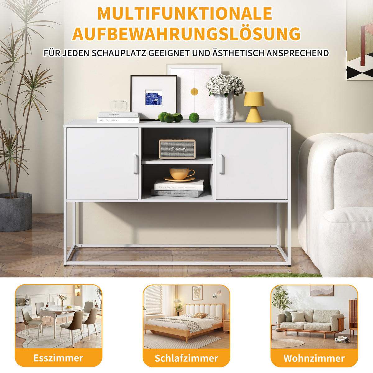 SIDEBOARD 120/40/75 cm, 6 Fächer, weißes Metall mit Pulverbeschichtung, Weiß - Weiß, Metall (120/75/40cm) - Redom