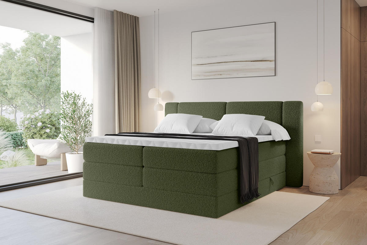 BOXSPRINGBETT mit Matratze H3/H4 - EVON KING - 140x200 cm Grün - Jadegrün, Holzwerkstoff (140/200cm) - ALTDECOR