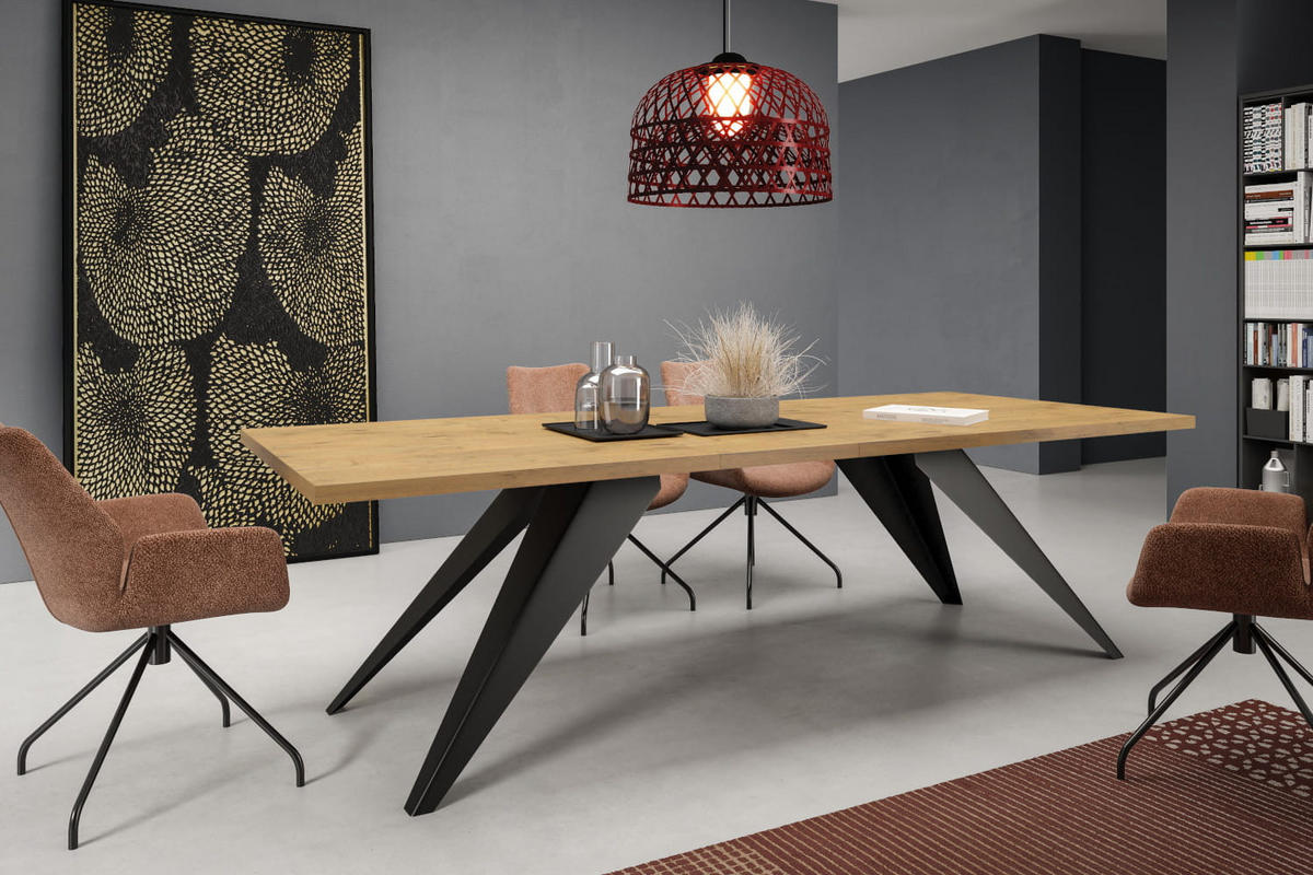 ESSTISCHE SENTO - Eichefarben/Schwarz, Holzwerkstoff (90/160/76cm) - Meblini