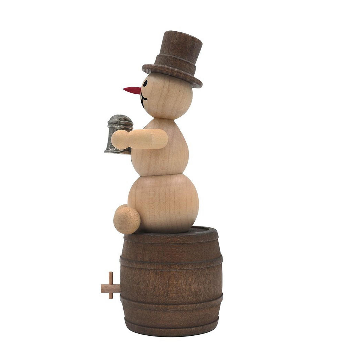 HOLZFIGUR Schneemann mit Krug auf Bierfass 13 cm - Multicolor, Holz (5/13/0.1cm)