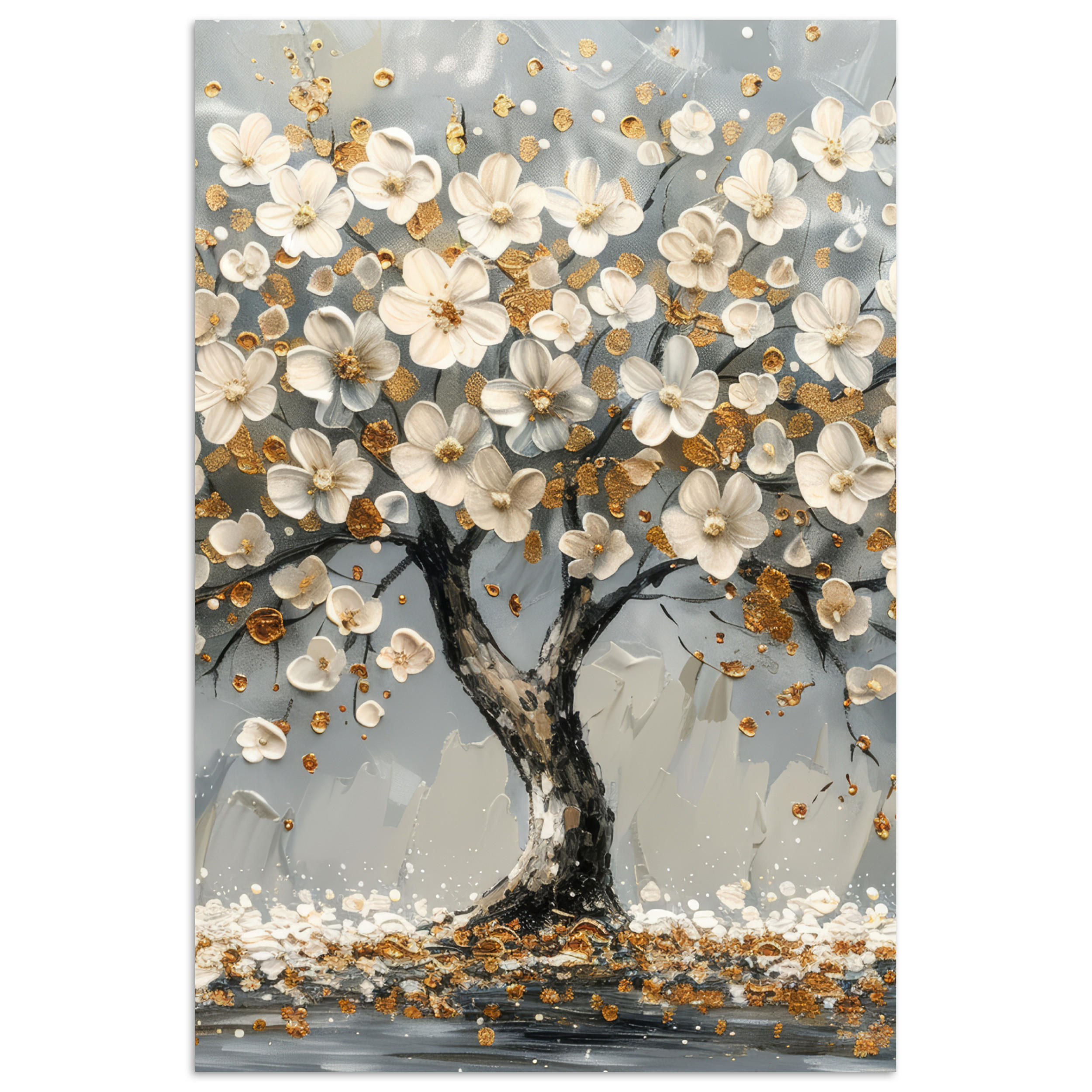 MuchoWow PLAKÁT Strom - Květiny - Bílá - Příroda - Umění 80x120 cm