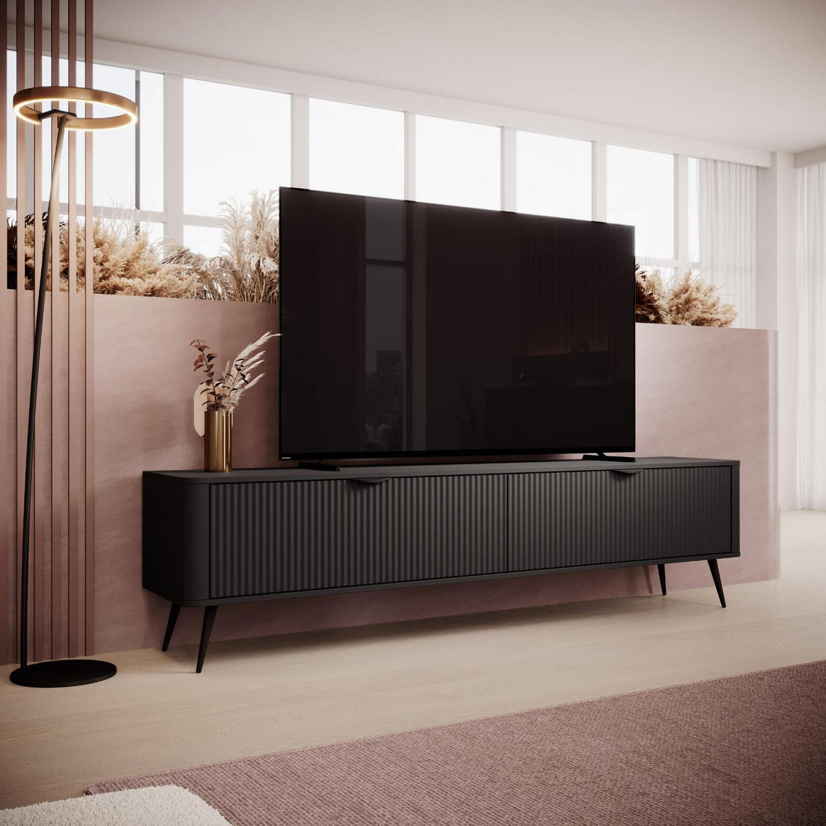 TV-LOWBOARD LANTE Schwarz 200x38x51 cm - Schwarz, Holzwerkstoff (200/51/38cm) - FURNLUX