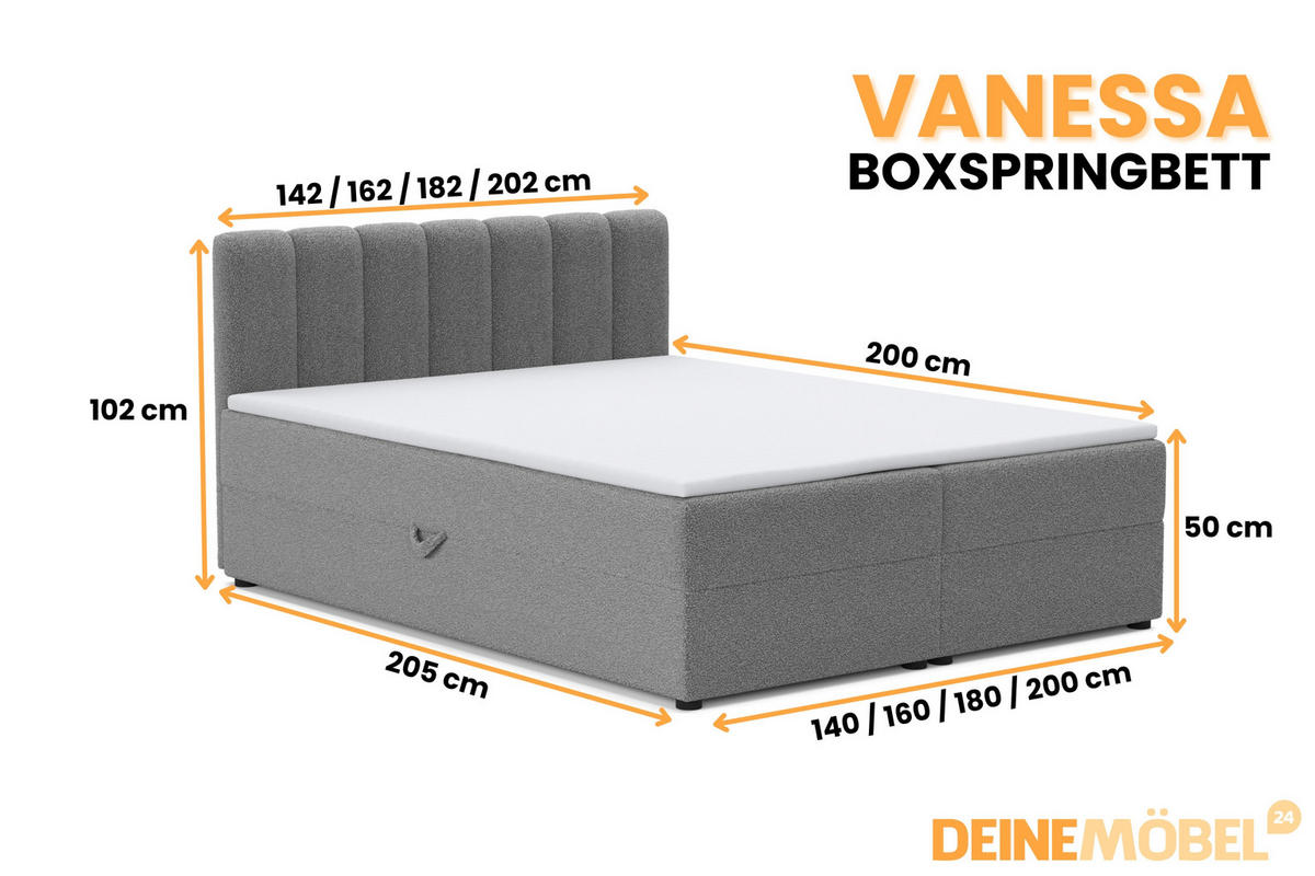 BOXBETT VANESSA 140/200 in Boucle Grau H4 - Grau, Holz/Holzwerkstoff (140/200cm) - Deine Möbel 24