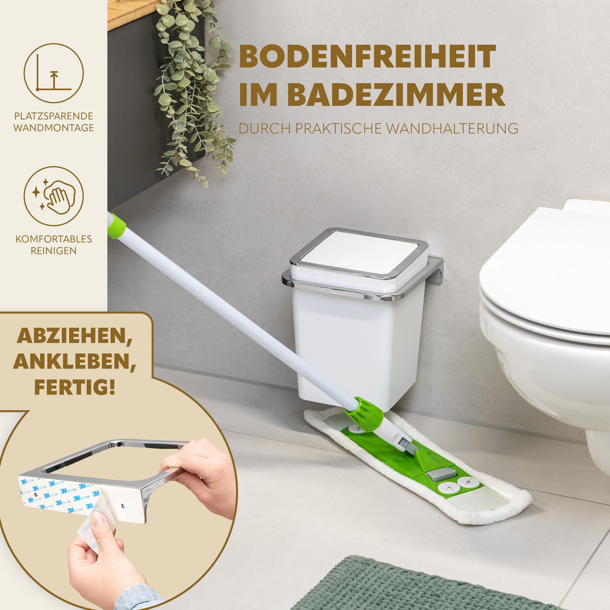 BAD-SET 2tlg. Kosmetikeimer WC-Bürste zur Wandmontage, weiß - Weiß, Kunststoff (10/36.5/10cm) - bremermann