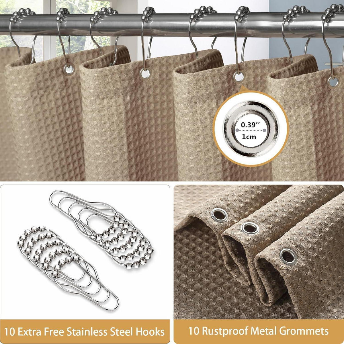 DUSCHVORHANG Waffelstoff Khaki 152 x 214 cm - Olivgrün, Textil (152/214cm)