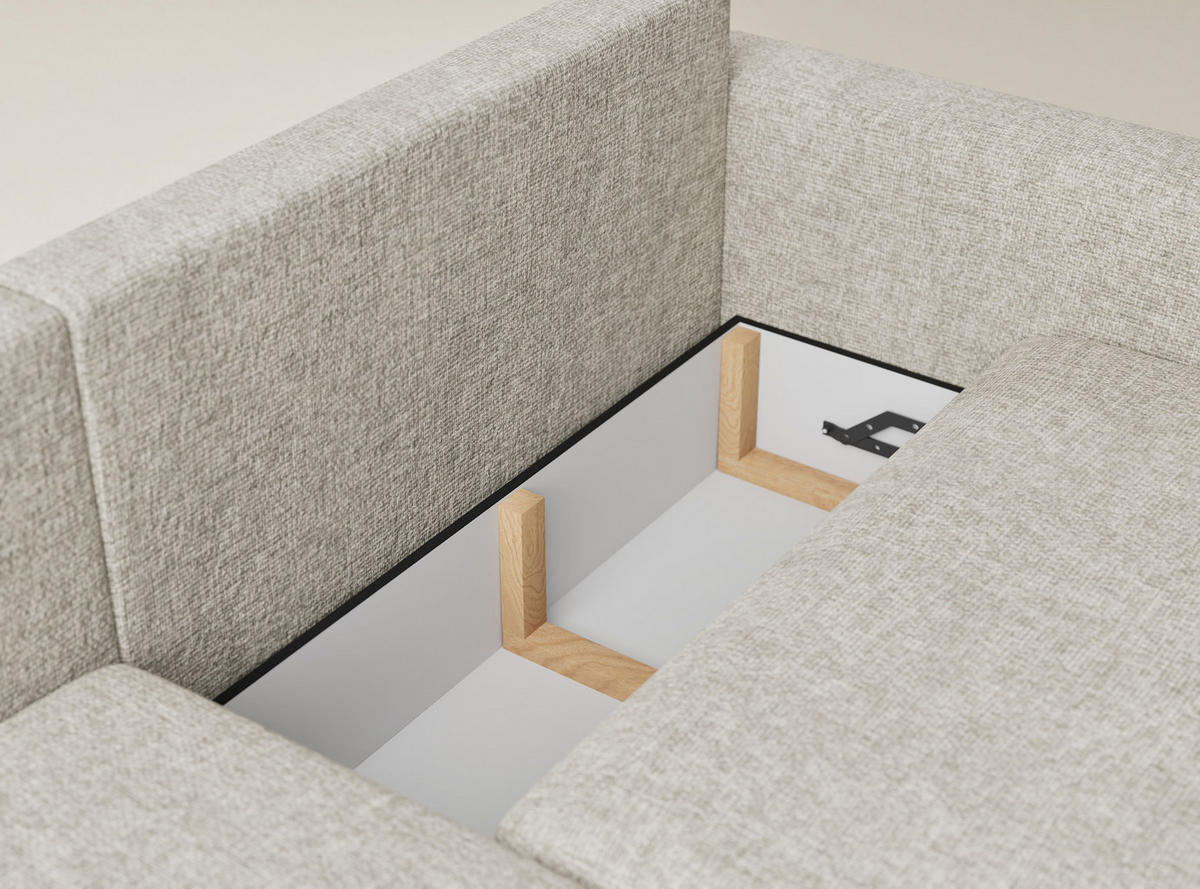 ECKSOFA MIT SCHLAFFUNKTION Leon Beige Chenille-Stoff - Beige/Schwarz, Holz/Holzwerkstoff (148/239cm) - Maison de Reve