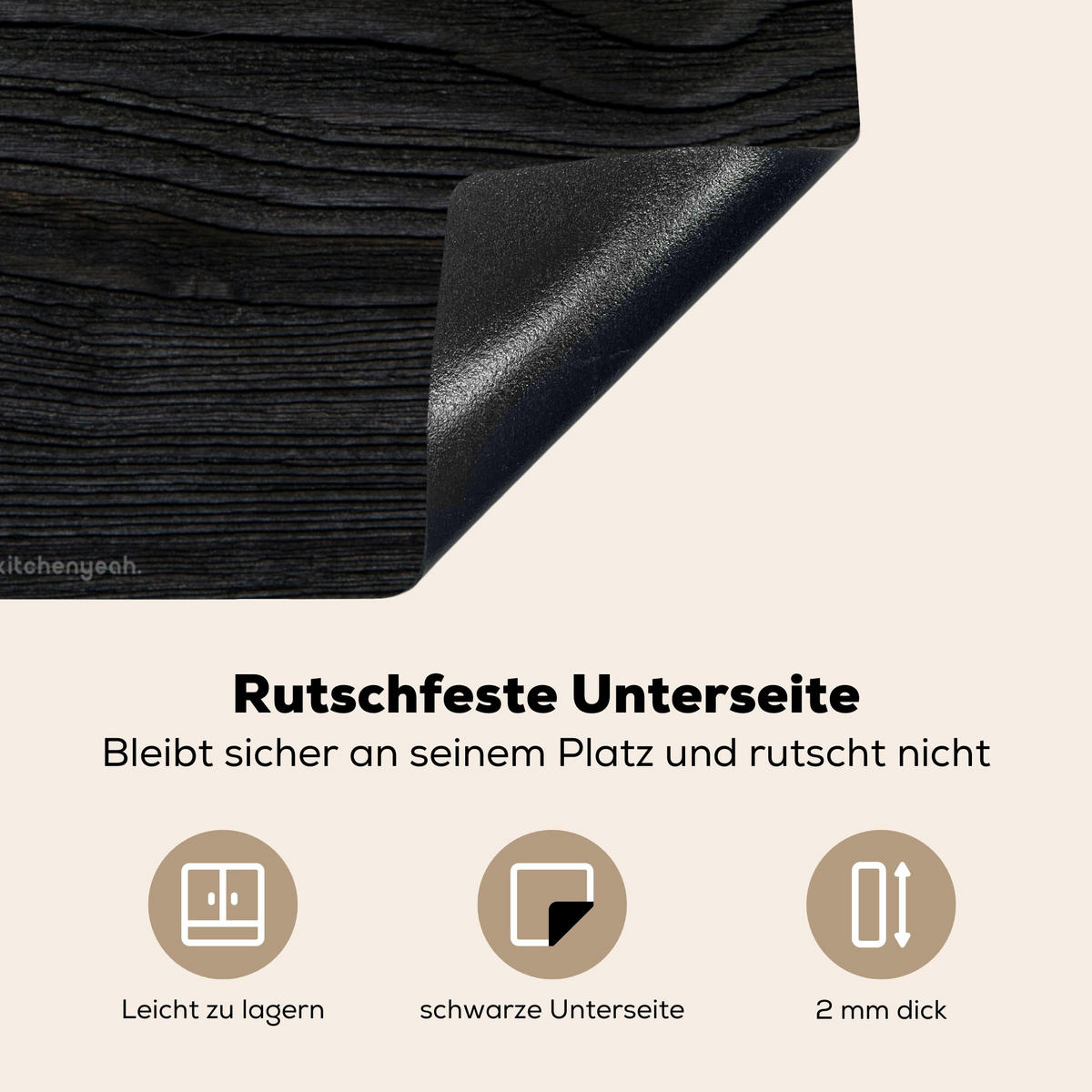 HERDABDECKPLATTE Schwarz - Holzoptik Ceranfeldabdeckung 59x52 cm - Schwarz, Kunststoff (59/52/0.2cm) - MuchoWow