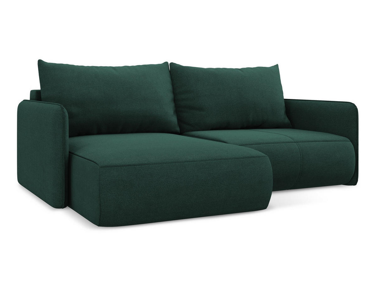 ECKSOFA mit Schlaffunktion Strukturstoff Stoff Grün - Dunkelgrün/Schwarz, Kunststoff/Textil (148/207cm) - Makamii