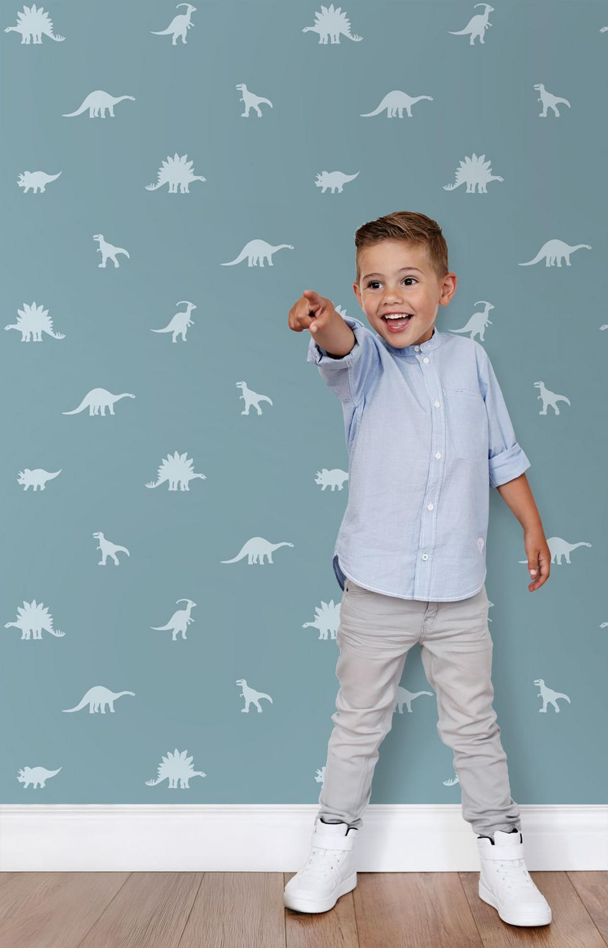 TAPETE Dinosaurier 50 x 900 cm - Blau, Papier (50/0.1cm) - ESTAhome