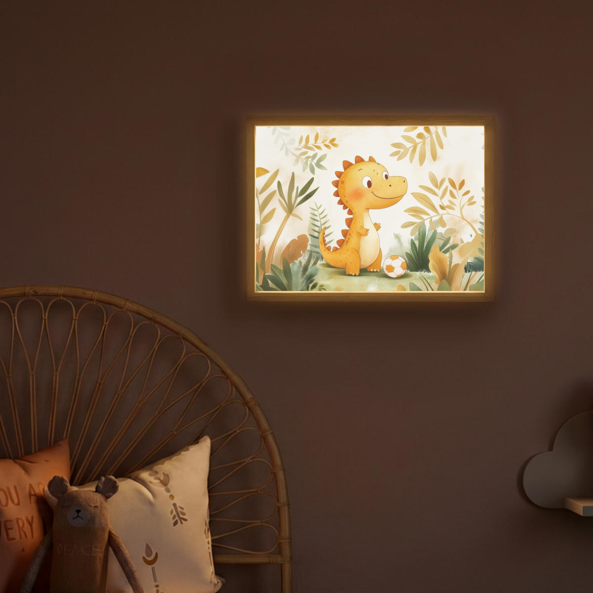 NACHTTISCHLAMPE MIT AKKU Dino - Fußball - Orange 40x30 cm - Beige, Holzwerkstoff (8/40/30cm) - OnlyWow