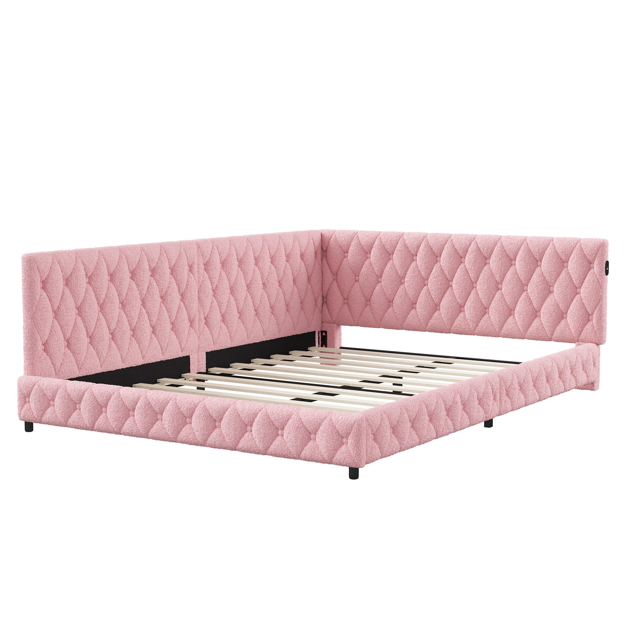 POLSTERBETT 140x200 cm mit LED, USB, Lattenrost, Samt, Rosa - Rosa, Holz (140/200cm)