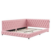 POLSTERBETT 140x200 cm mit LED, USB, Lattenrost, Samt, Rosa - Rosa, Holz (140/200cm)