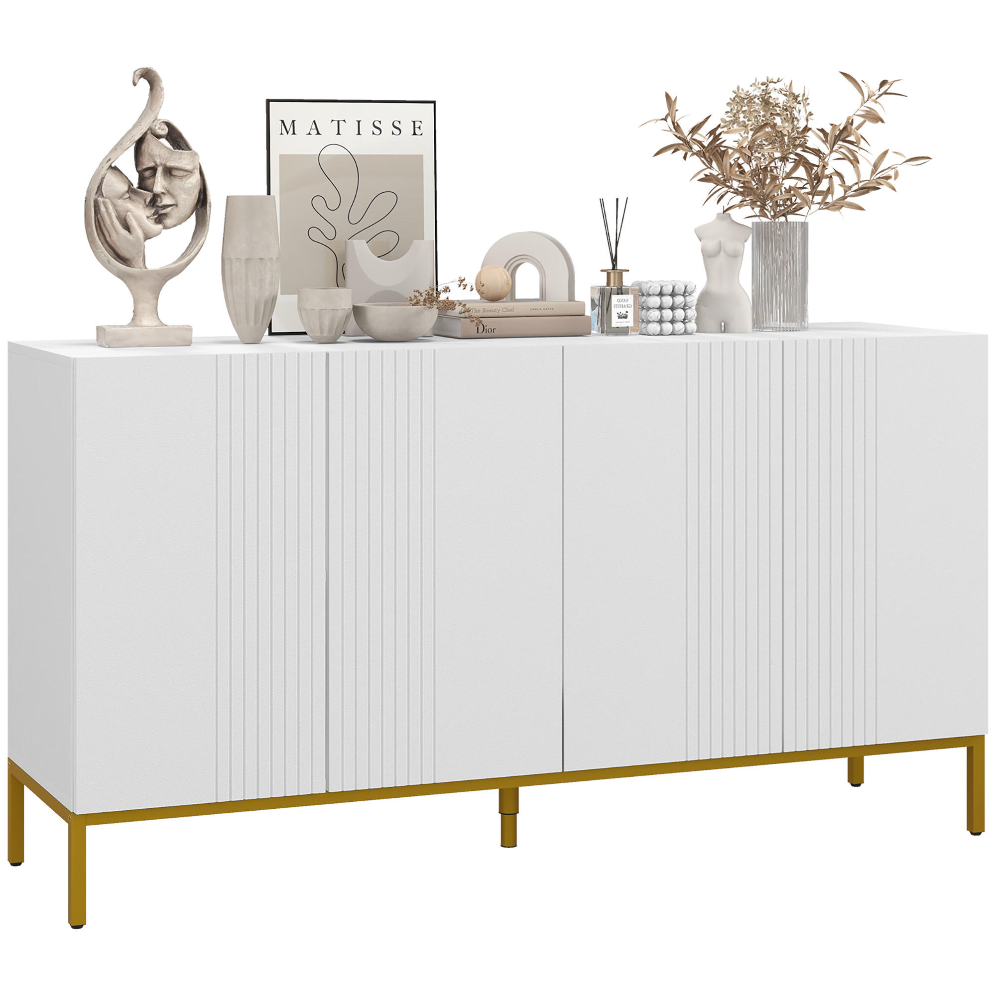 SIDEBOARD Weiß-Goldfarben, 4 Türen, 140/40/75 cm - Weiß, Holz (140/75/40cm) - PANGIVO