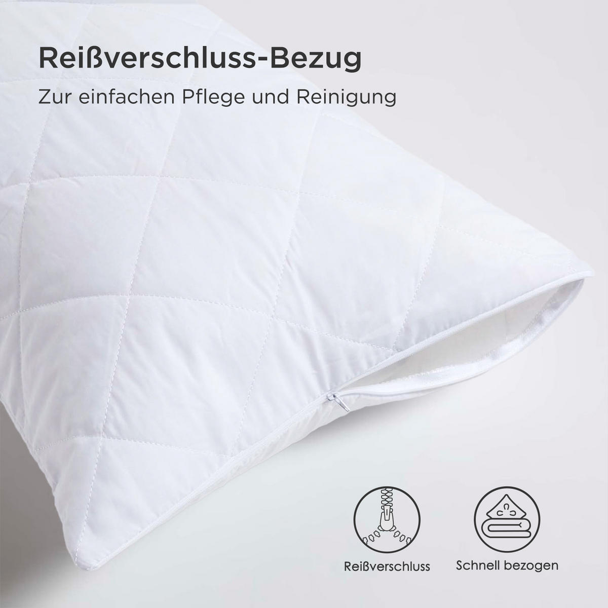 KISSENSCHONER gesteppt 50/90, 2er-Set mit Reißverschluss - Weiß, Textil (48/91cm) - Homescapes