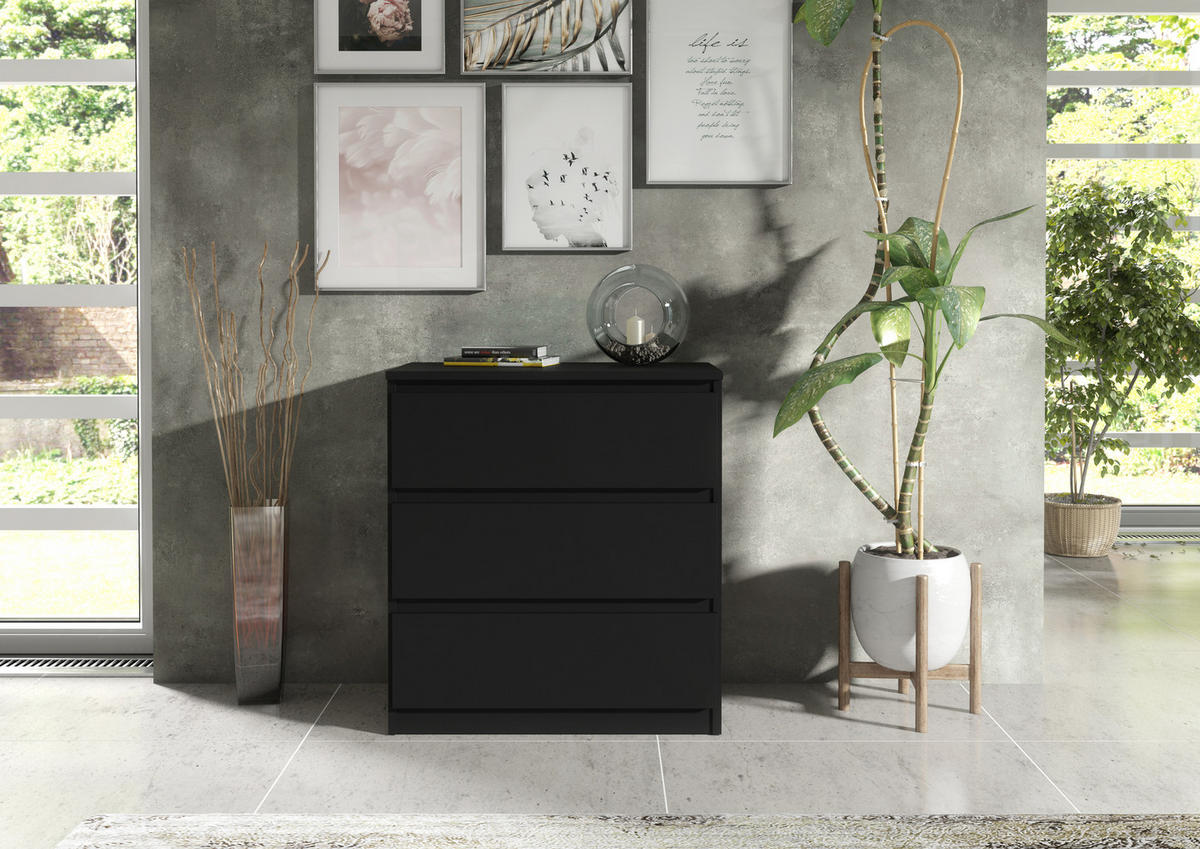 KOMMODE NUDO 70/78,5/39cm mit 3 Schubladen Türen Schwarz - Schwarz, Holzwerkstoff (70/78.5/39cm) - MASSENO