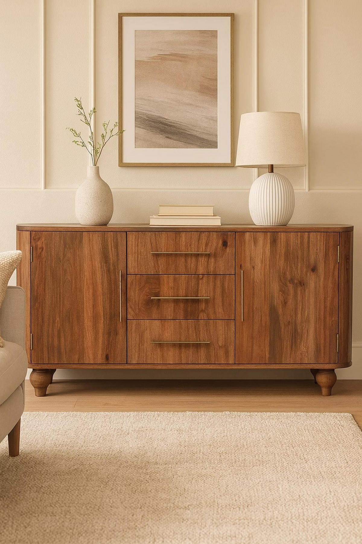 SIDEBOARD mit Golden-Teak-Finish, 3 Schubladen, 2 Innenablagen, 2 Türen, braun - Braun, Holz (146/73/35cm) - Artisan Furniture