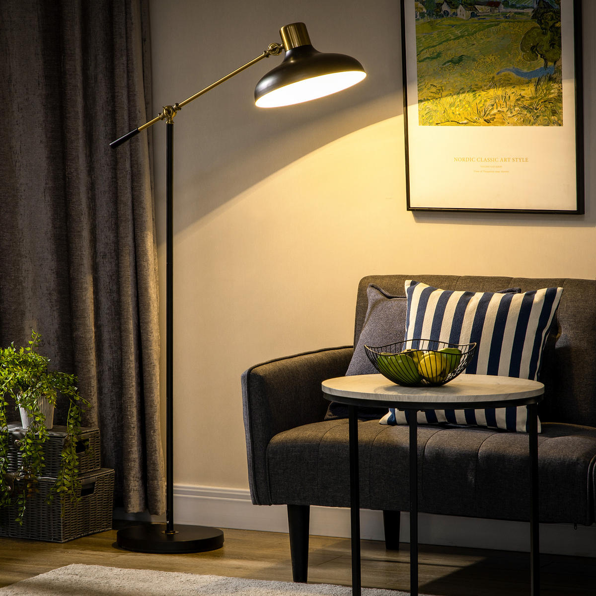 HÖHENVERSTELLBARER Standlampe, Schwarz - Schwarz, Metall (80/30/165cm) - HOMCOM