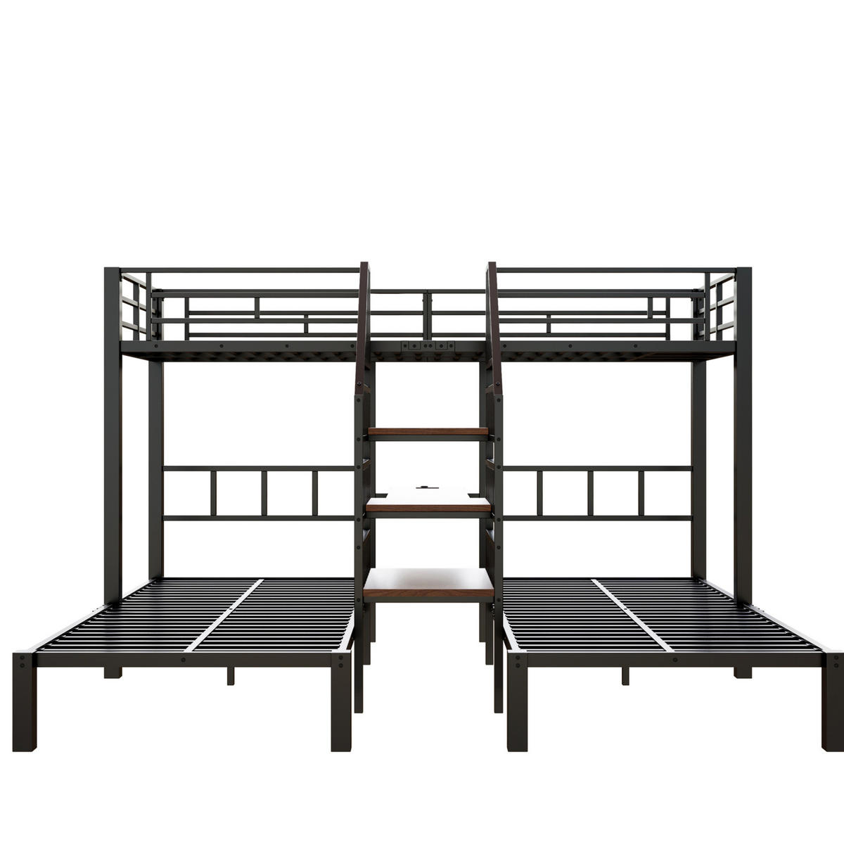 ETAGENBETT 90/200 cm mit 3 Schlafplätzen, LED-Beleuchtung und Schreibtisch - Schwarz, Metall (90/200cm) - BEAOK