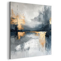 KOVOVÝ OBRAZ Umenie - sivé - zlaté - abstraktné 90x90 cm - tmavosivá, kov (90/90cm) - MuchoWow