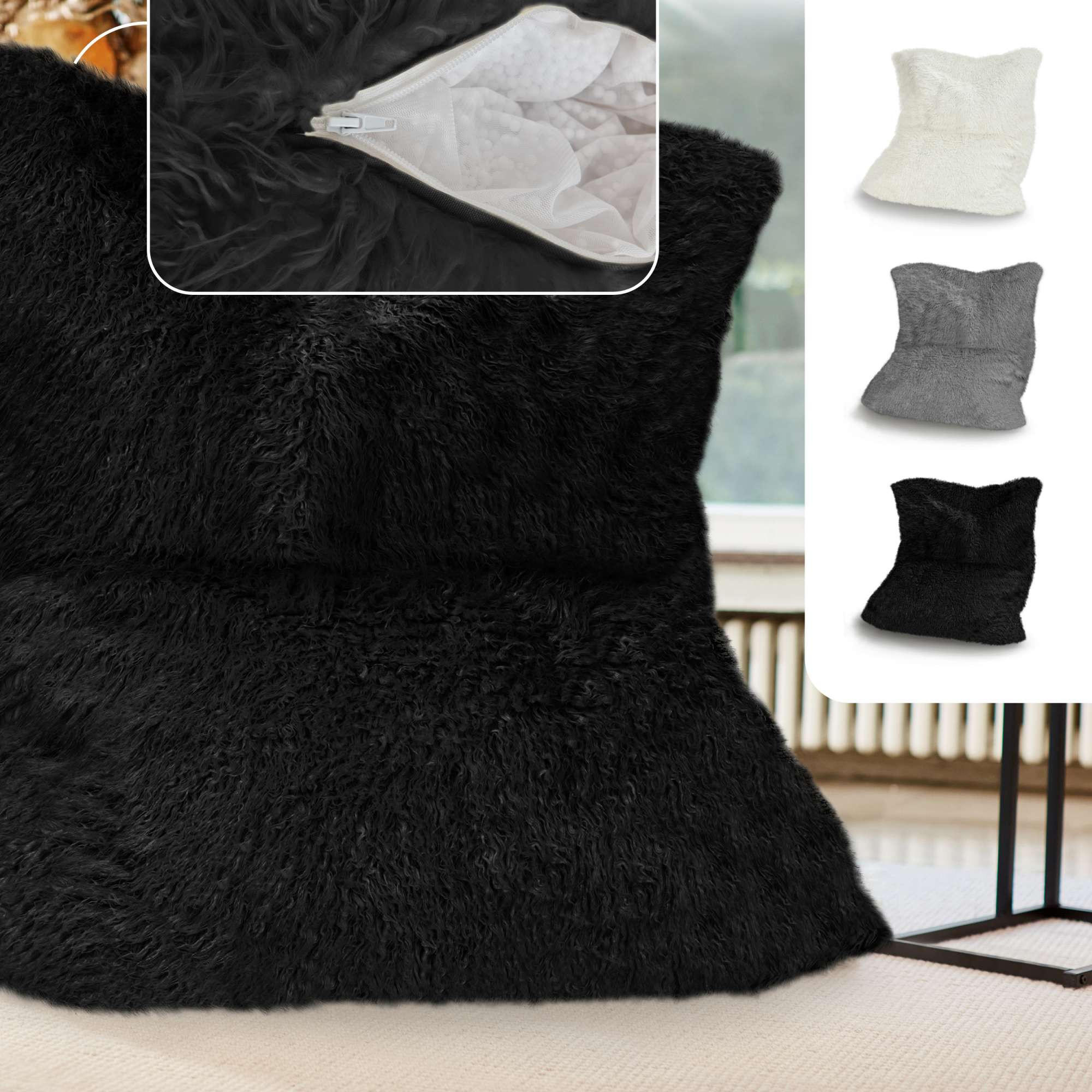 FELL RIESEN SITZSACK Square 140x180cm - Schwarz, Textil (140/25/180cm) - Green Bean