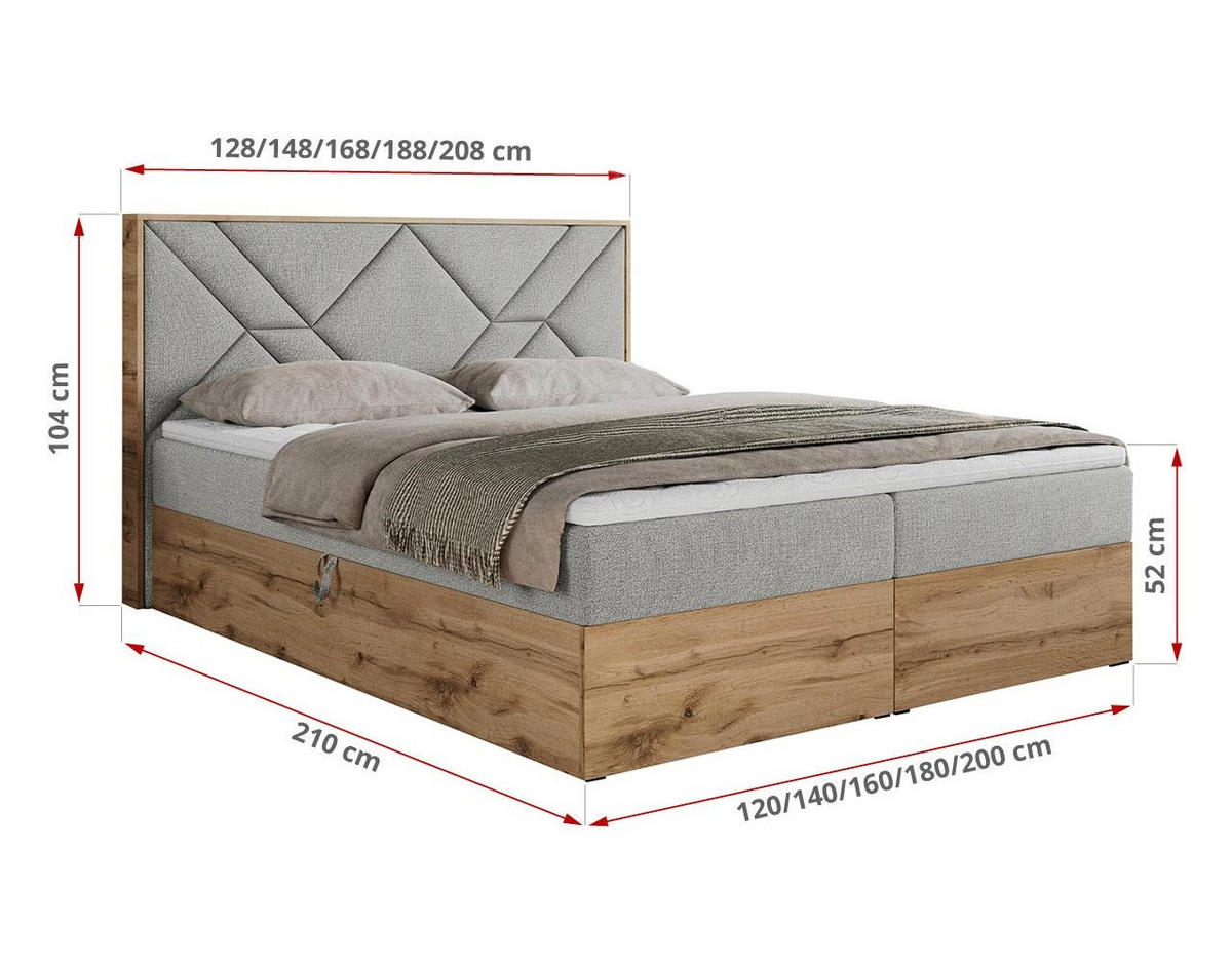 BOXBETT GUNAR - 160/200 Hellgrau Struktur - H4 - Hellgrau, Holz/Textil (160/200cm) - MKS