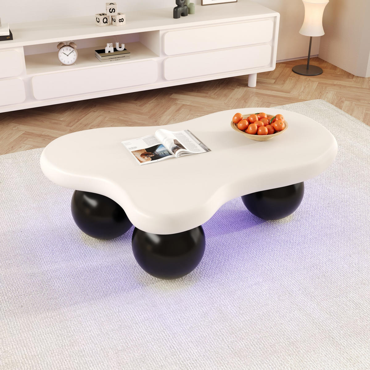 COUCHTISCH Wolkenform LED rund weiß - Schwarz, Holz (62.5/95/32cm) - LEBENLANG