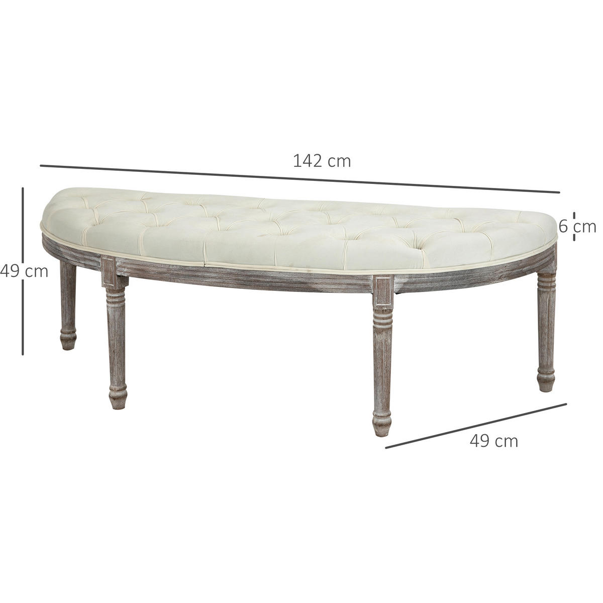 POLSTERBANK Sitzbank Vintage Retro Bettbank mit Knöpfen Samtige Berührung Holz - Beige, Kunststoff (49/49/142cm) - HOMCOM