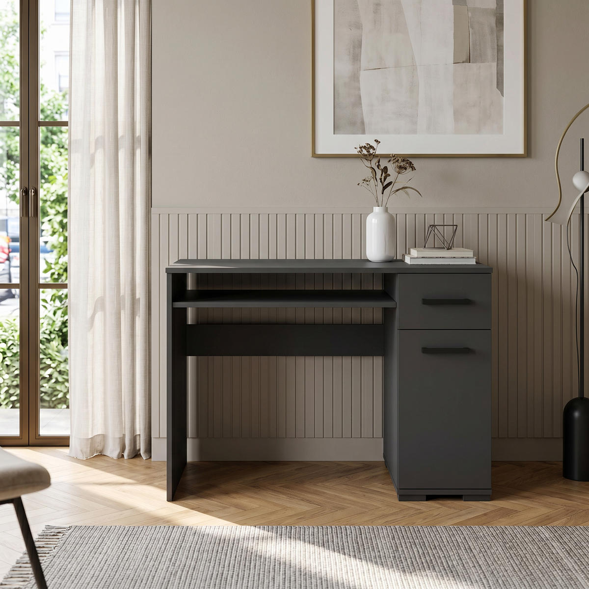 SCHREIBTISCH ALBANO 90x56x75 cm Bürotisch Computertisch, Schwarz - Schwarz, Holzwerkstoff (56/90/75cm) - MASSENO