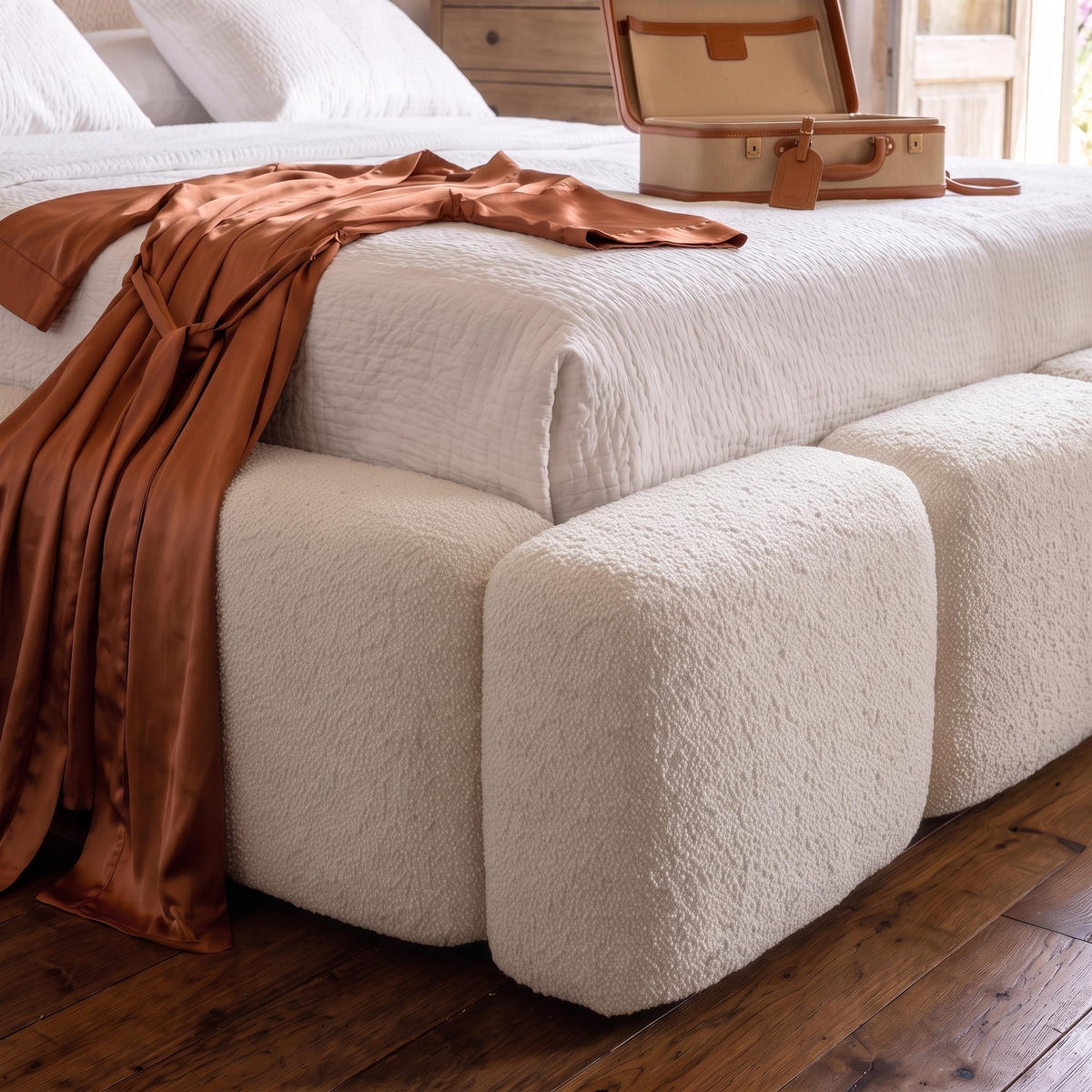POLSTERBETT SUENO 180x200 cm in Creme, gepolstertes Kopfteil, Metalllattenrost, Bettkasten, Bouclé-Stoff - Creme/Naturfarben, Holz/Textil (180/200cm) - Muffo