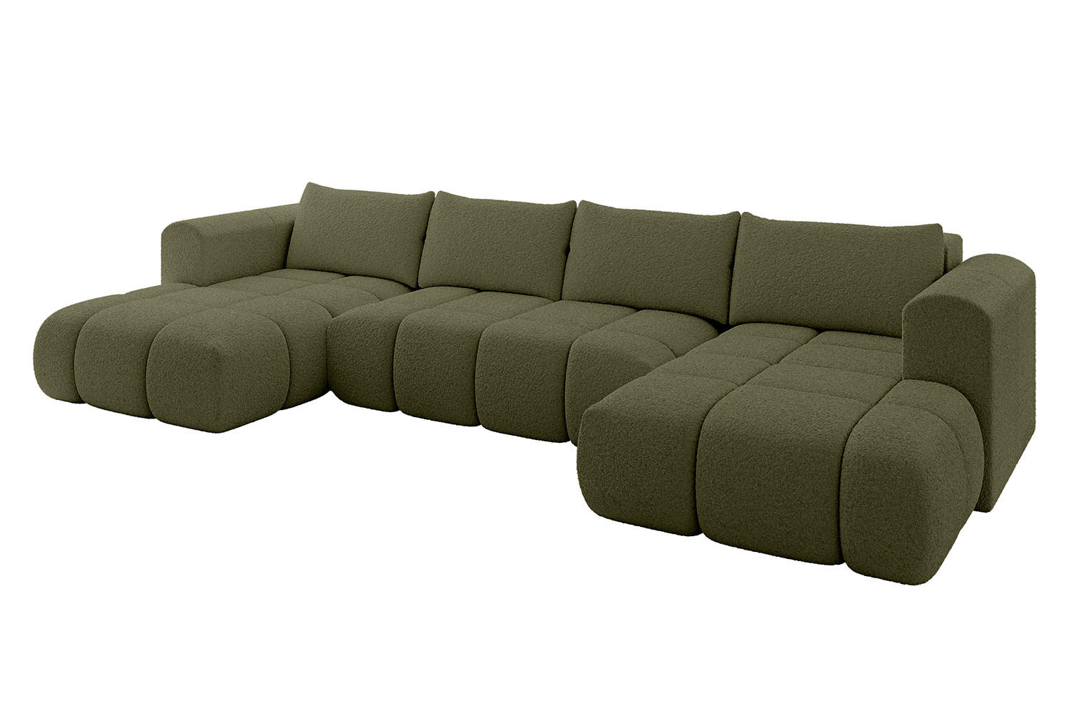 WOHNLANDSCHAFT Ottomane Links CLOUD-U 414x180x40 Grün Bouclé - Grün, Holzwerkstoff/Kunststoff (414/90/180cm) - ALTDECOR