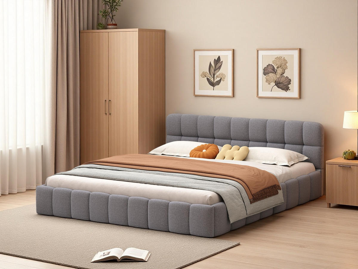 POLSTERBETT 160x200 Grau Leinen gepolstert - Grau, Metall (160/200cm) - SHOPENTRA