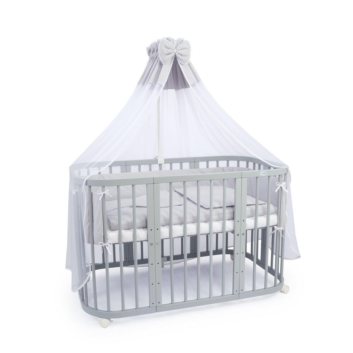 BABYBETT GREY, 7in1 mit Matratze - Grau, Holz (73/123cm) - waldin