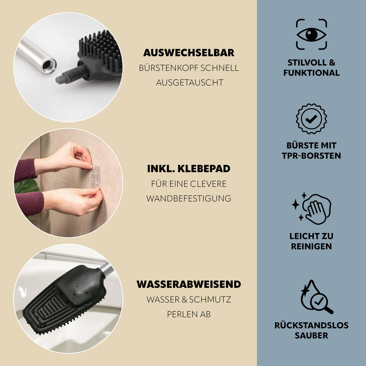 WC-GARNITUR BARBENA, grau, Kunststoff Edelstahl - Grau, Metall (11/53/4cm) - bremermann