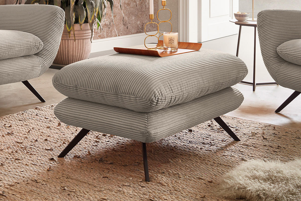 SITZGRUPPE CHARME Granit Cord - Greige/Schwarz, Textil/Metall (175/94/95cm) - KAWOLA