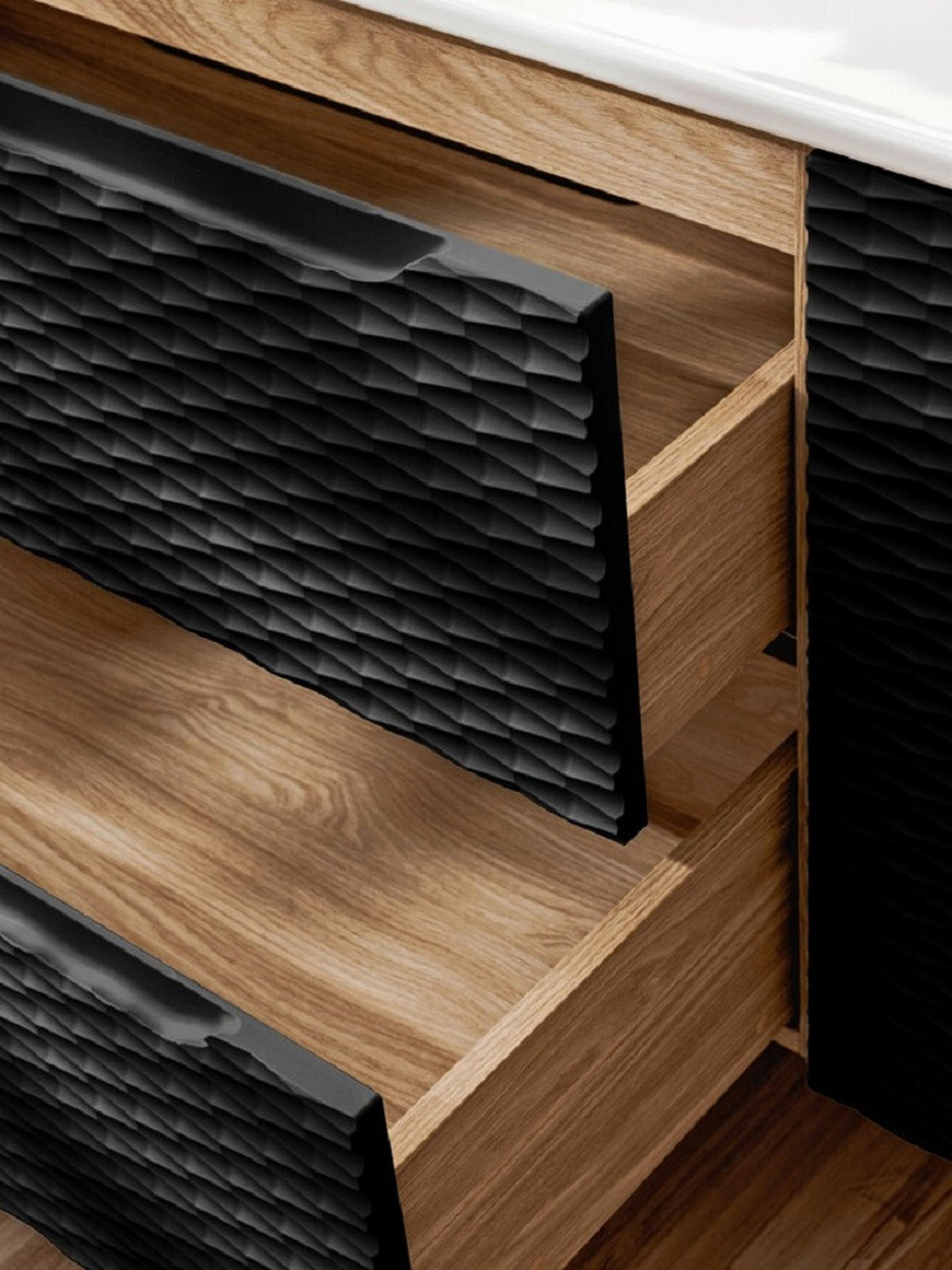 BADMÖBEL-SET 5 Teile - Ocean Black O BM447 in Schwarz / Geölte Eiche - Eichefarben/Schwarz, Holz/Keramik (120/57/46cm)