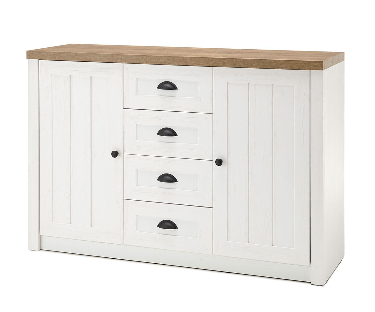 SIDEBOARD Provence Pinie weiß / Eiche hell 130 / 43 / 88cm - Eichefarben/Weiß, Holzwerkstoff/Metall (130/88/43cm) - Feldmann-Wohnen