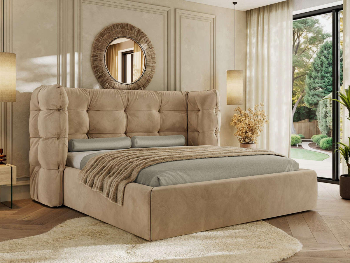 POLSTERBETT FLONELLE CLASSIC 180/200 - Hellbraun Velvet - ohne Matratze - Hellbraun, Textil (180/200cm) - MKS