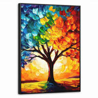 LEINWAND Bilder mit Rahmen - Baum - Kunst - Natur - Sonnenuntergang - 70x100 - Multicolor, Textil (70/100cm) - MuchoWow