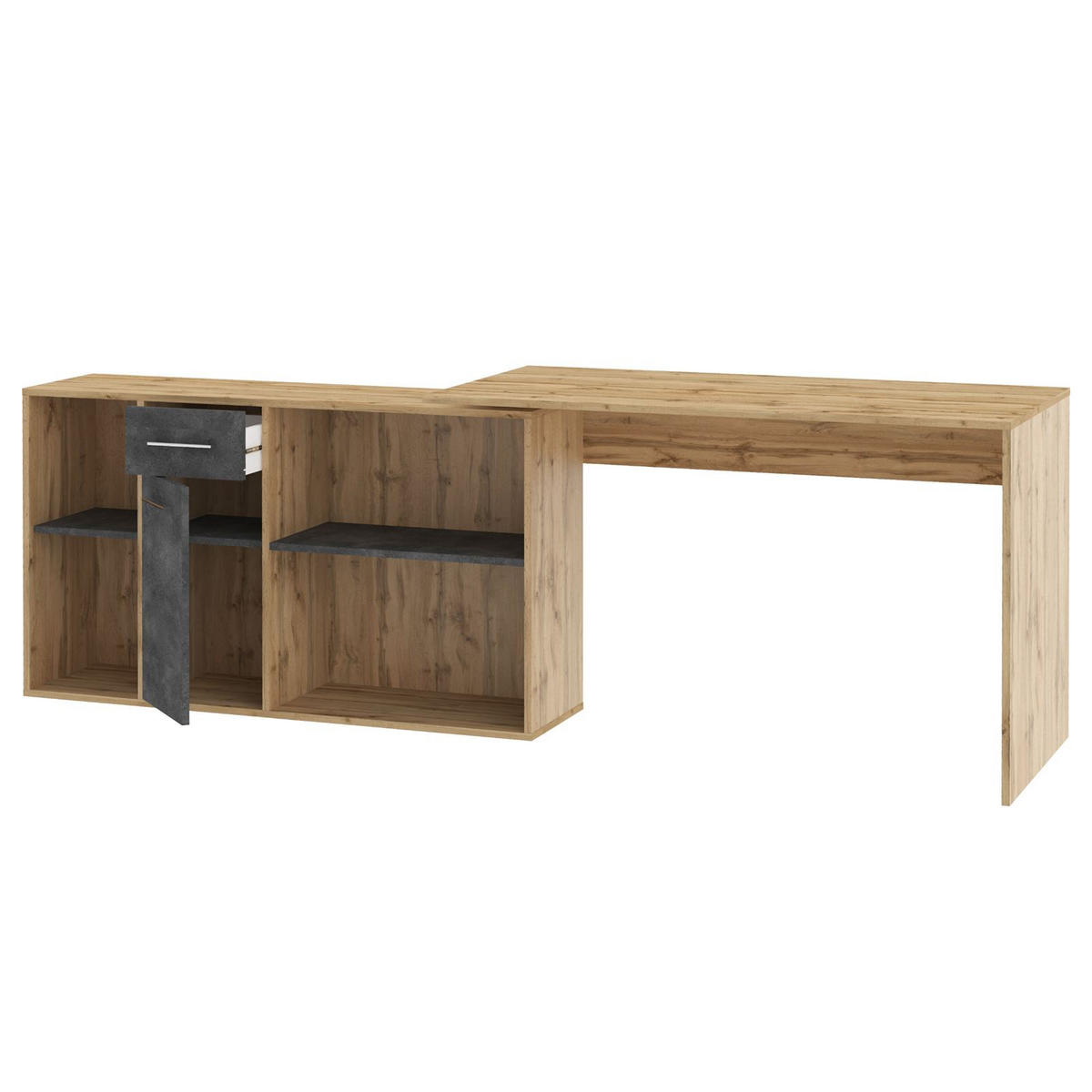 ECKSCHREIBTISCH DIEGO - Dunkelgrau/Eiche Wotan, Holzwerkstoff (122/120/75cm) - CARO-Möbel