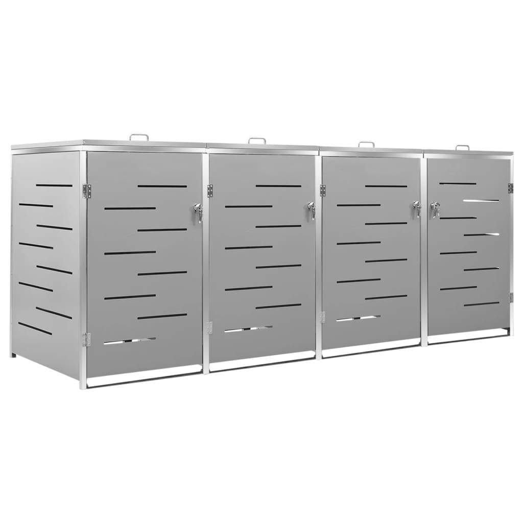 4ER Mülltonnenbox JAGU Edelstahl | Grau | 115,5x276,5x77,5cm | Für 4 Tonnen 240L - Grau, Metall (276.5/115.5/77.5cm) - DELUKE