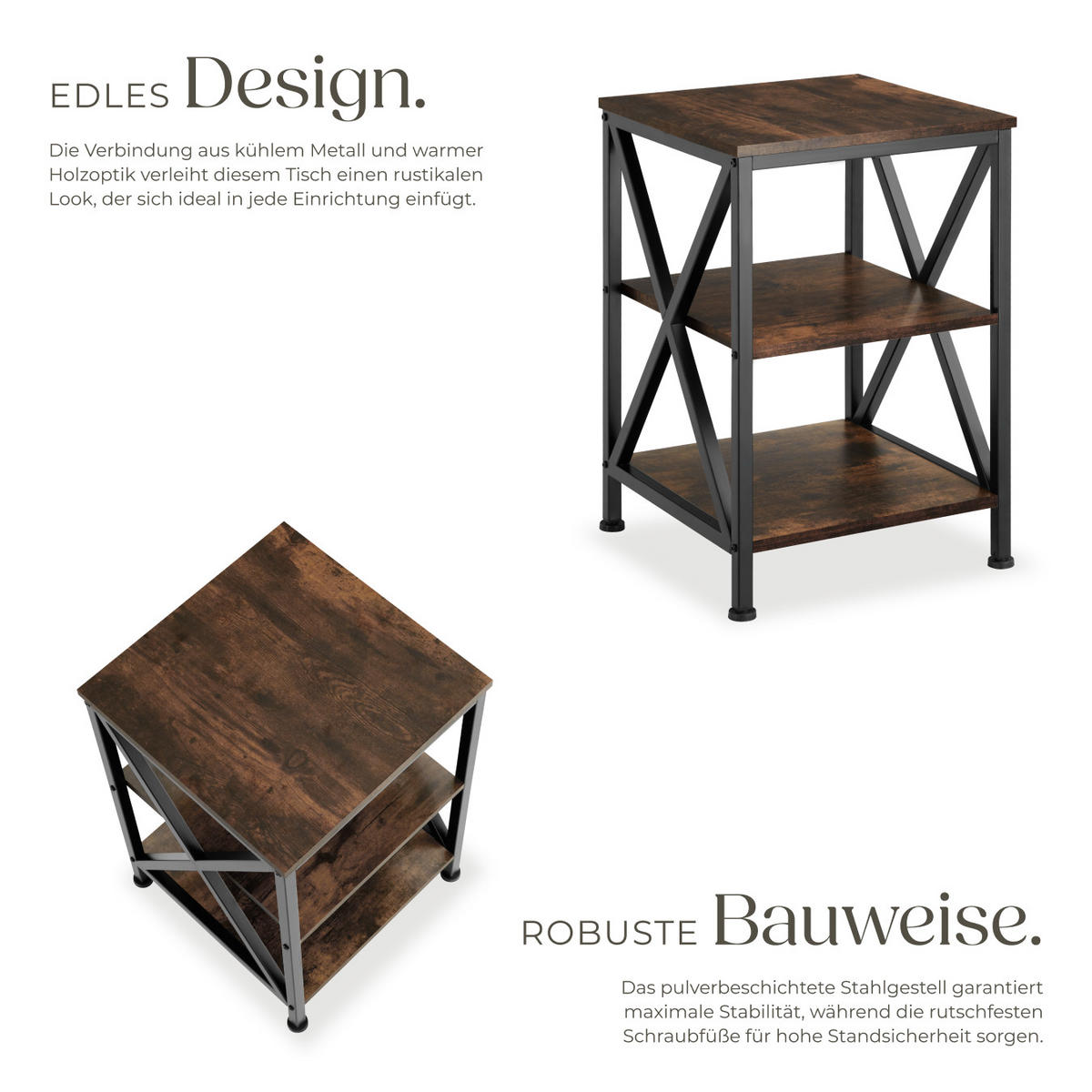 BEISTELLTISCH Nottingham,40,5 x 40,5 x 60,5 cm,Industrial Holz dunkel, rustikal - Rostfarben, Holz (40.5/40.5/60.5cm) - tectake