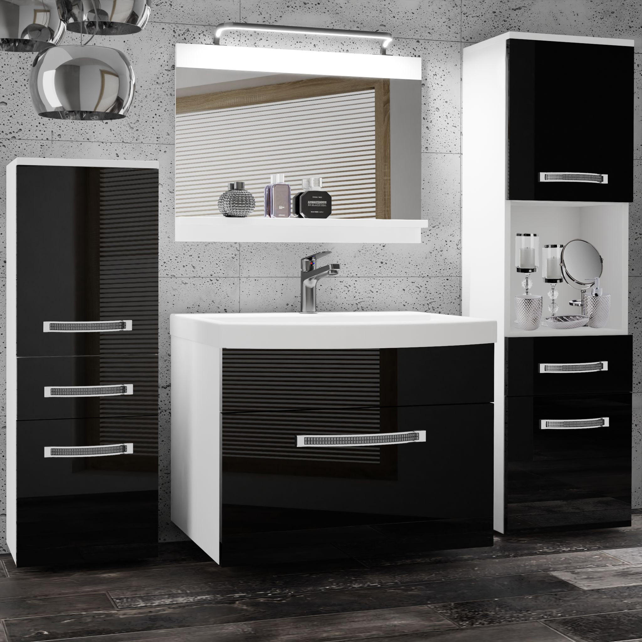 BADMÖBEL Badezimmer Schwarz Glänzend - Schwarz, Holz (140/113/40cm) - B BELINI GROUP
