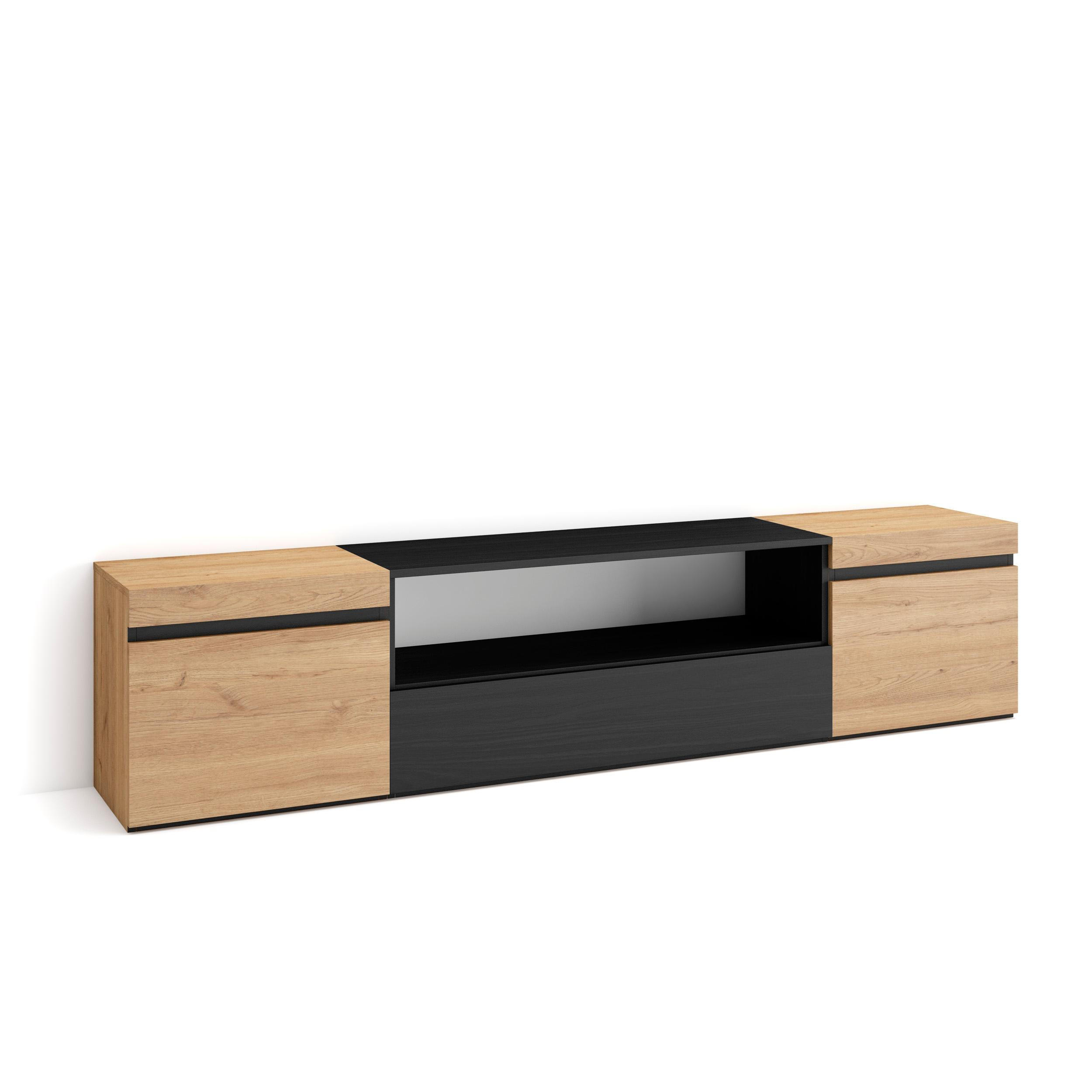 Skraut Home Lowboard, Eiche, Schwarz 200x45x35 cm
