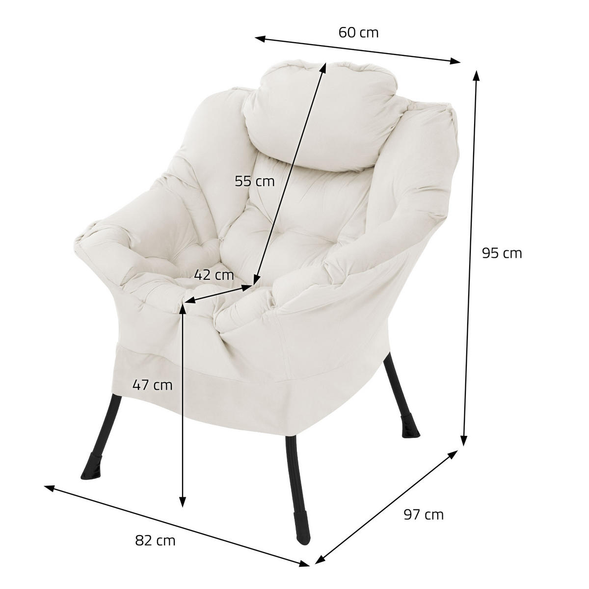 RELAXSESSEL Samt Creme - Creme, Metall (97/95/82cm) - ML-DESIGN
